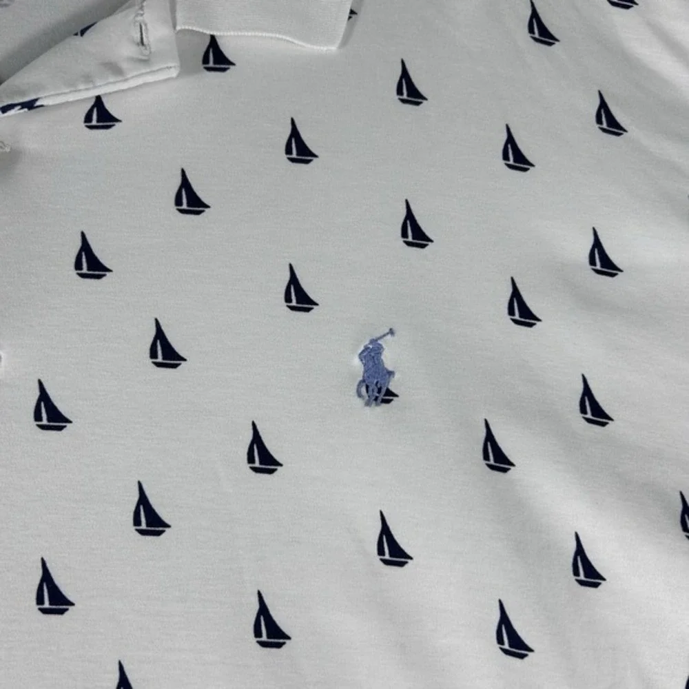 Polo Ralph Lauren Sailboat All Over Print Polo Shirt White Navy Men's 2XLT Beach